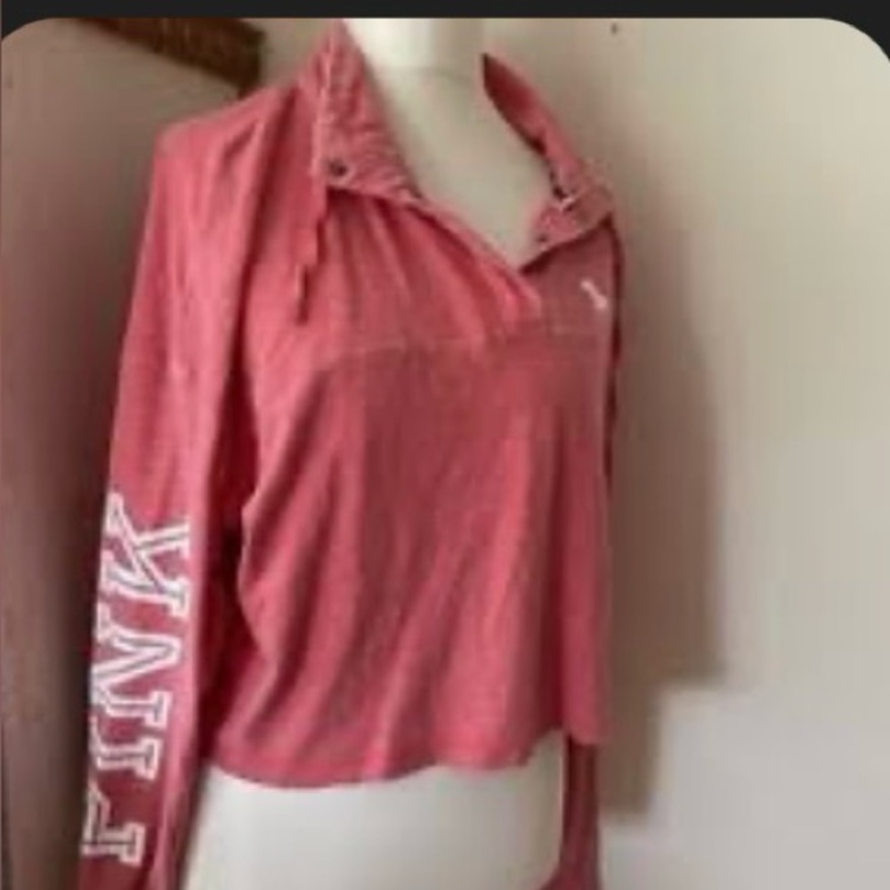 VINTAGE 🌸VS PINK CROP LOGO LS